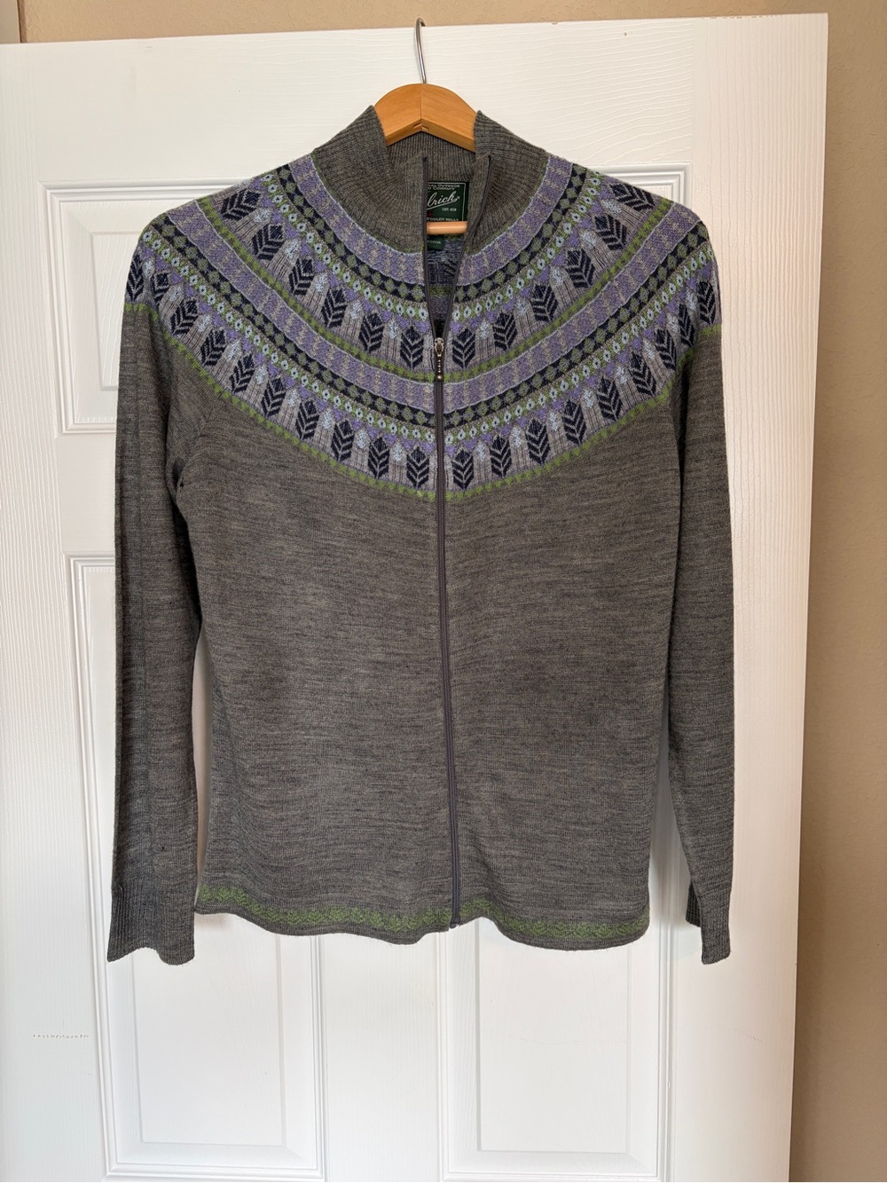 Woolrich Fair Isle Zip Cardigan Sweater S Merino Wool Blend Nordic Alpine A9